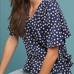 Anthropologie Heartloom polka dot wrap around top